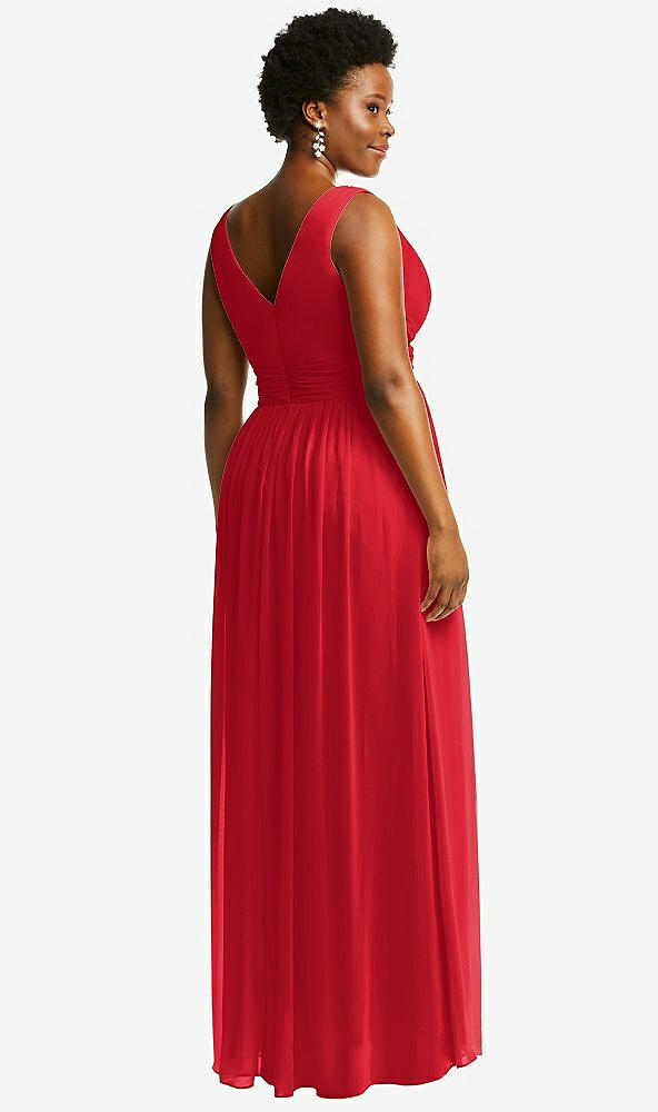 Back View - Parisian Red Sleeveless Draped Chiffon Maxi Dress with Front Slit