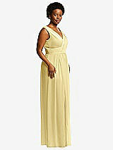 Alt View 1 Thumbnail - Pale Yellow Sleeveless Draped Chiffon Maxi Dress with Front Slit