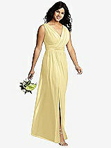 Alt View 4 Thumbnail - Pale Yellow Sleeveless Draped Chiffon Maxi Dress with Front Slit