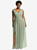 Front View Thumbnail - Sage Sleeveless Draped Chiffon Maxi Dress with Front Slit