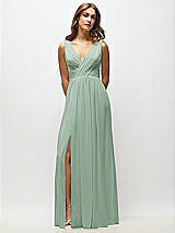 Alt View 6 Thumbnail - Seagrass Sleeveless Draped Chiffon Maxi Dress with Front Slit