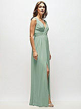 Alt View 7 Thumbnail - Seagrass Sleeveless Draped Chiffon Maxi Dress with Front Slit