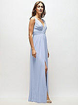 Alt View 7 Thumbnail - Sky Blue Sleeveless Draped Chiffon Maxi Dress with Front Slit