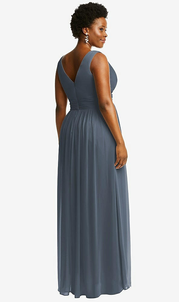 Back View - Silverstone Sleeveless Draped Chiffon Maxi Dress with Front Slit