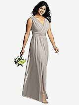 Alt View 4 Thumbnail - Taupe Sleeveless Draped Chiffon Maxi Dress with Front Slit