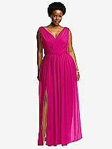 Front View Thumbnail - Think Pink Sleeveless Draped Chiffon Maxi Dress with Front Slit