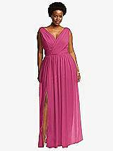 Front View Thumbnail - Tea Rose Sleeveless Draped Chiffon Maxi Dress with Front Slit