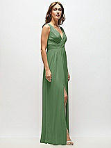 Alt View 7 Thumbnail - Vineyard Green Sleeveless Draped Chiffon Maxi Dress with Front Slit