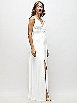 Alt View 7 Thumbnail - White Sleeveless Draped Chiffon Maxi Dress with Front Slit