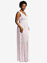 Alt View 1 Thumbnail - Watercolor Print Sleeveless Draped Chiffon Maxi Dress with Front Slit