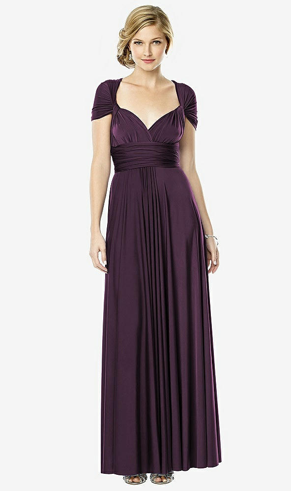 Front View - Aubergine Twist Wrap Convertible Maxi Dress