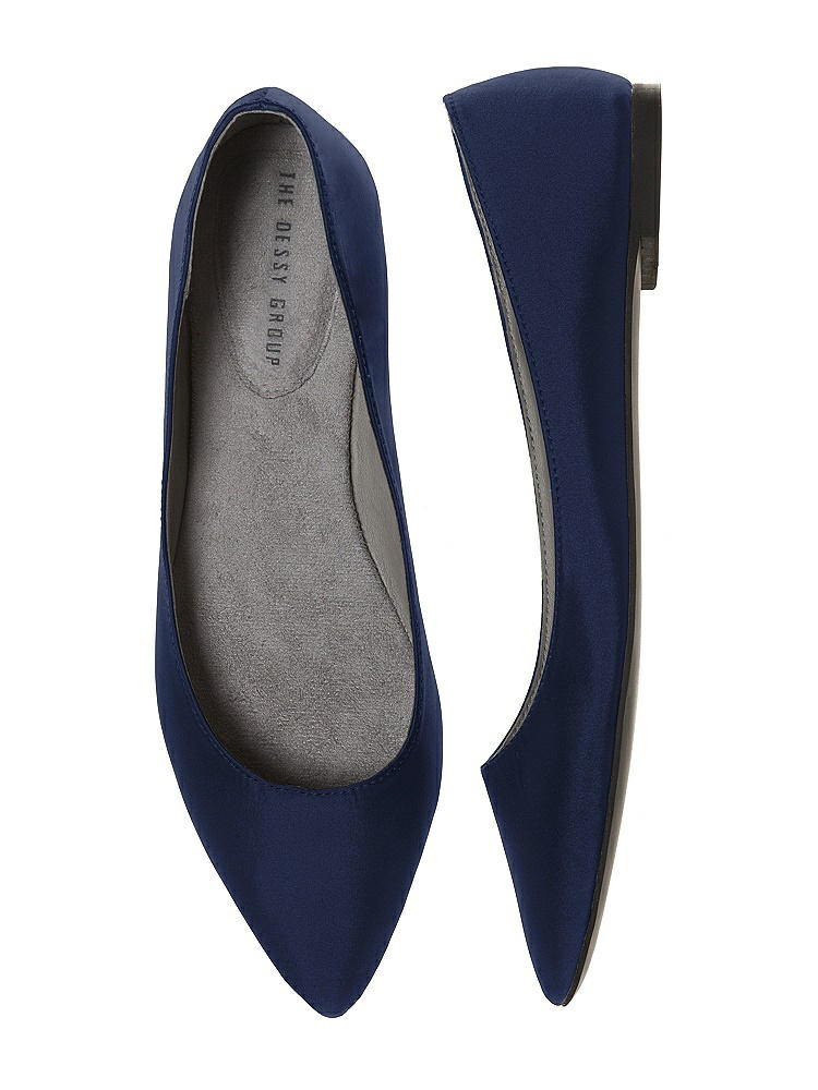 Front View - Midnight Navy Chelsea Satin Ballet Wedding Flats