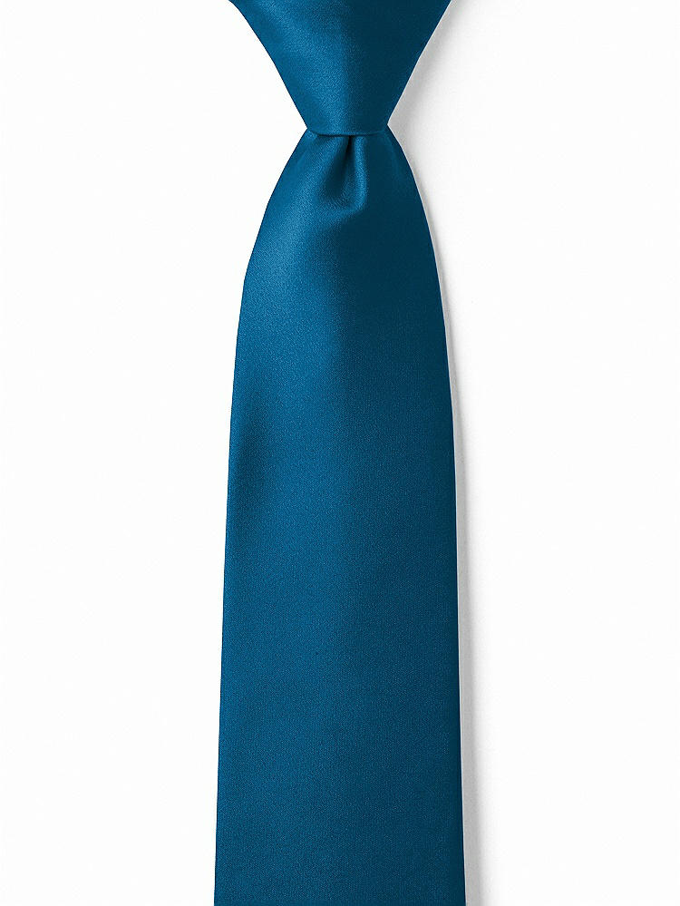 Front View - Ocean Blue Matte Satin Boy's 14" Zip Necktie by After Six