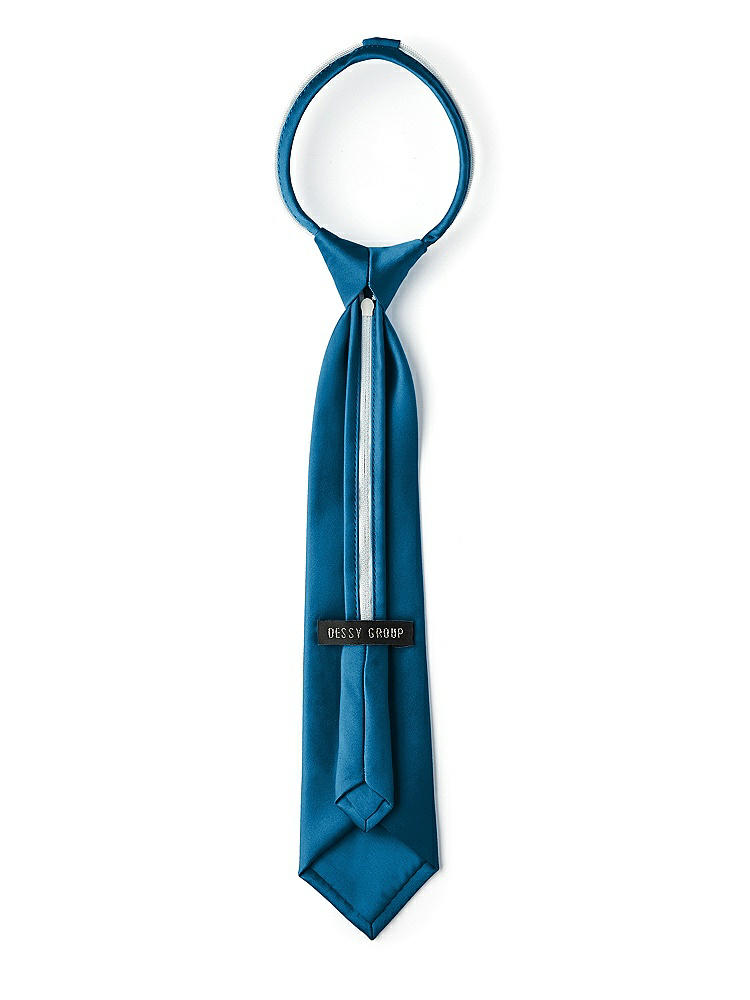 Back View - Ocean Blue Matte Satin Boy's 14" Zip Necktie by After Six