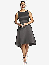 Front View Thumbnail - Caviar Gray Bateau Neck Satin High Low Cocktail Dress