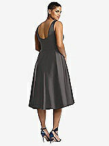 Rear View Thumbnail - Caviar Gray Bateau Neck Satin High Low Cocktail Dress