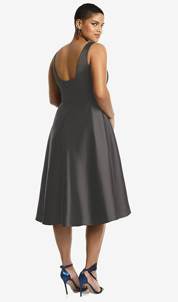 Back View - Caviar Gray Bateau Neck Satin High Low Cocktail Dress