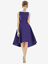 Alt View 1 Thumbnail - Grape Bateau Neck Satin High Low Cocktail Dress