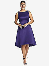 Front View Thumbnail - Grape Bateau Neck Satin High Low Cocktail Dress