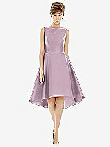 Alt View 1 Thumbnail - Suede Rose Bateau Neck Satin High Low Cocktail Dress