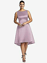 Front View Thumbnail - Suede Rose Bateau Neck Satin High Low Cocktail Dress