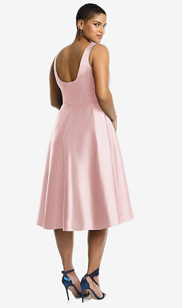 Back View - Ballet Pink Bateau Neck Satin High Low Cocktail Dress