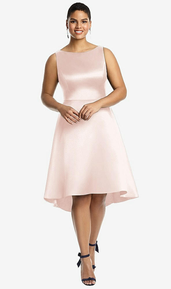 Front View - Blush Bateau Neck Satin High Low Cocktail Dress