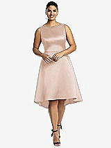 Front View Thumbnail - Cameo Bateau Neck Satin High Low Cocktail Dress