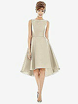 Alt View 1 Thumbnail - Champagne Bateau Neck Satin High Low Cocktail Dress