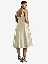 Rear View Thumbnail - Champagne Bateau Neck Satin High Low Cocktail Dress