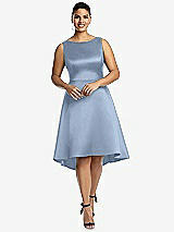 Front View Thumbnail - Cloudy Bateau Neck Satin High Low Cocktail Dress