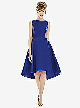 Alt View 1 Thumbnail - Cobalt Blue Bateau Neck Satin High Low Cocktail Dress