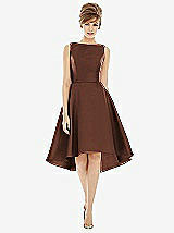 Alt View 1 Thumbnail - Cognac Bateau Neck Satin High Low Cocktail Dress