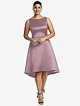 Front View Thumbnail - Dusty Rose Bateau Neck Satin High Low Cocktail Dress