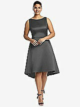 Front View Thumbnail - Gunmetal Bateau Neck Satin High Low Cocktail Dress