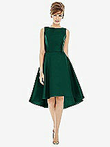 Alt View 1 Thumbnail - Hunter Green Bateau Neck Satin High Low Cocktail Dress