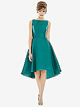 Alt View 1 Thumbnail - Jade Bateau Neck Satin High Low Cocktail Dress