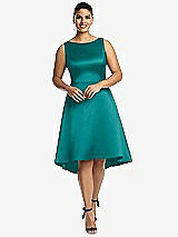 Front View Thumbnail - Jade Bateau Neck Satin High Low Cocktail Dress