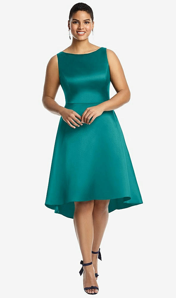 Front View - Jade Bateau Neck Satin High Low Cocktail Dress