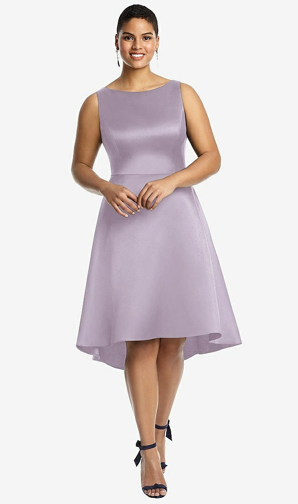 Front View - Lilac Haze Bateau Neck Satin High Low Cocktail Dress