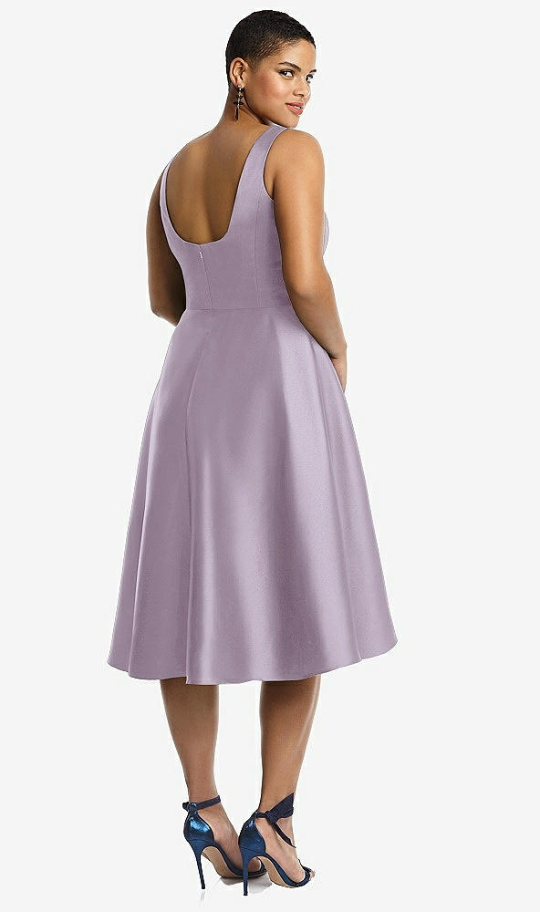 Back View - Lilac Haze Bateau Neck Satin High Low Cocktail Dress