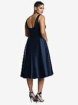 Rear View Thumbnail - Midnight Navy Bateau Neck Satin High Low Cocktail Dress