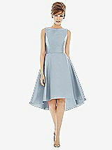 Alt View 1 Thumbnail - Mist Bateau Neck Satin High Low Cocktail Dress