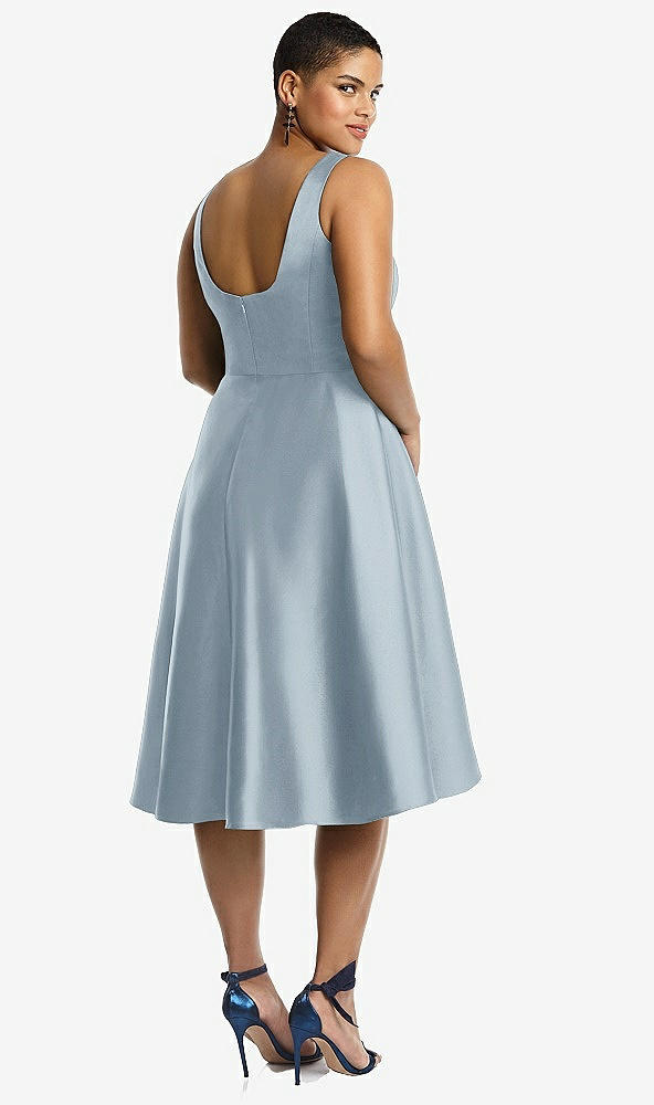 Back View - Mist Bateau Neck Satin High Low Cocktail Dress