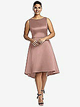 Front View Thumbnail - Neu Nude Bateau Neck Satin High Low Cocktail Dress