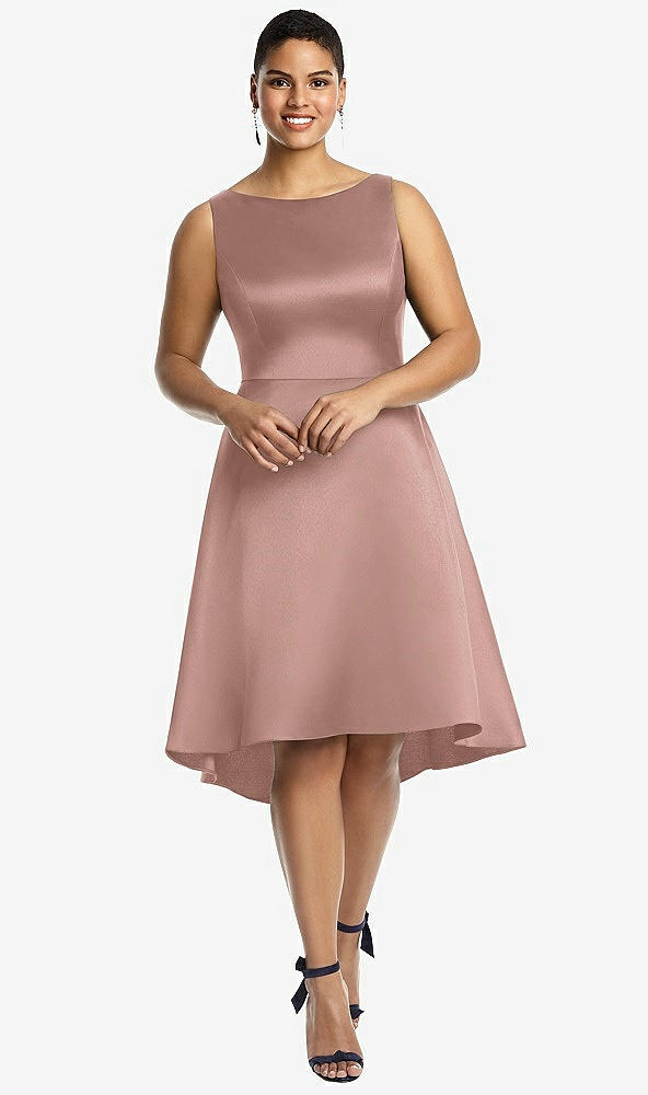 Front View - Neu Nude Bateau Neck Satin High Low Cocktail Dress