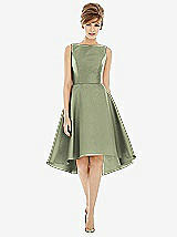 Alt View 1 Thumbnail - Sage Bateau Neck Satin High Low Cocktail Dress