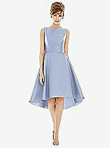 Alt View 1 Thumbnail - Sky Blue Bateau Neck Satin High Low Cocktail Dress