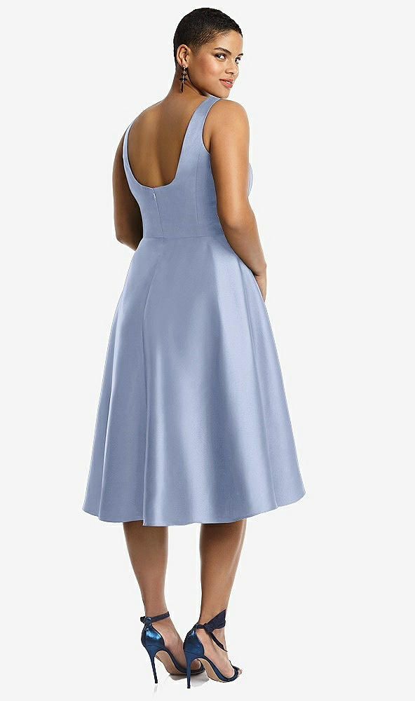 Back View - Sky Blue Bateau Neck Satin High Low Cocktail Dress