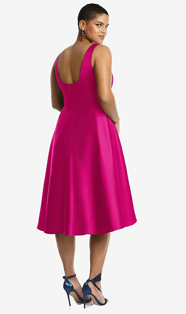 Back View - Think Pink Bateau Neck Satin High Low Cocktail Dress